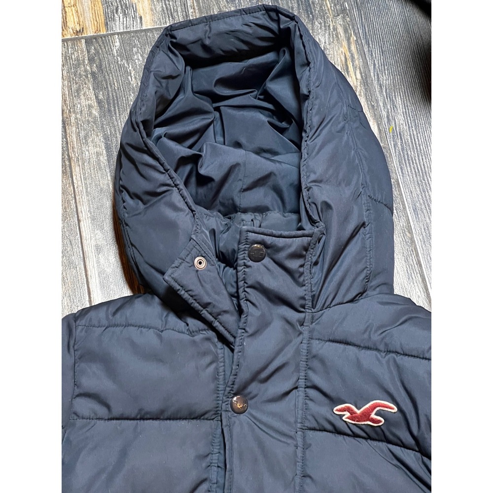 Hollister Mens Black Medium Puffer Jacket Hood Logo Winter Coat Y2K FLAW* - Picture 5 of 11
